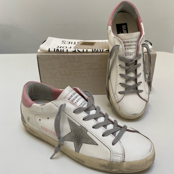 Golden Goose Superstar Sneaker White Leather/Pink Heel/Gray Star sz 38 NIB - Picture 13 of 15